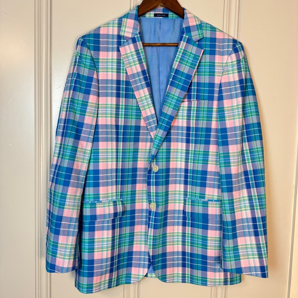Stafford Blazer Suit Jacket Classic Fit Blue Pink Summer Plaid 40 Regular Spring